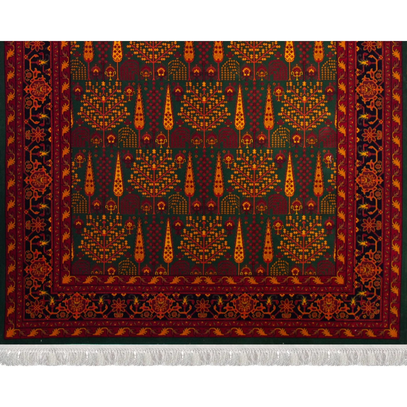 فرش ماشینی ۷۰۰ شانه تراکم ۲۱۰۰ طرح بلوچ مهتا سبز