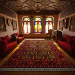 فرش ماشینی ۷۰۰ شانه تراکم ۲۱۰۰ طرح بلوچ مهتا سبز - بازارفرش - فرش 700 شانه