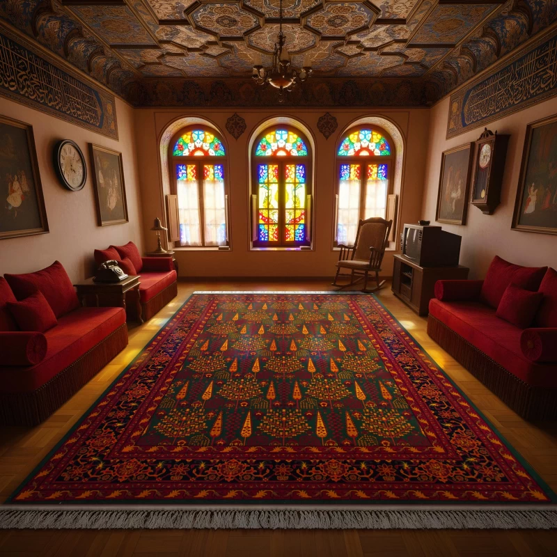 فرش ماشینی ۷۰۰ شانه تراکم ۲۱۰۰ طرح بلوچ مهتا سبز...