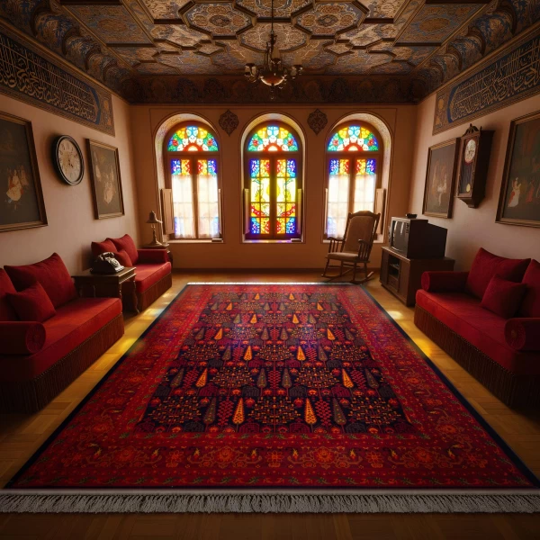 فرش ماشینی ۷۰۰ شانه تراکم ۲۱۰۰ طرح بلوچ مهتا سرمه  ای