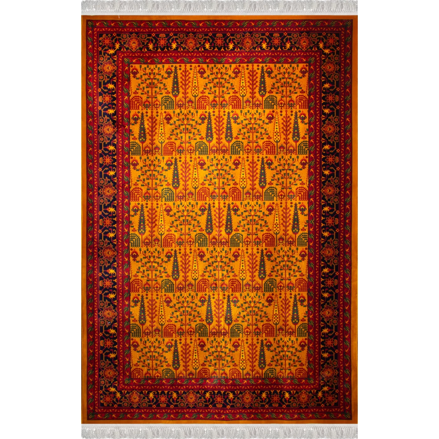 فرش ماشینی ۷۰۰ شانه تراکم ۲۱۰۰ طرح بلوچ مهتا طلایی