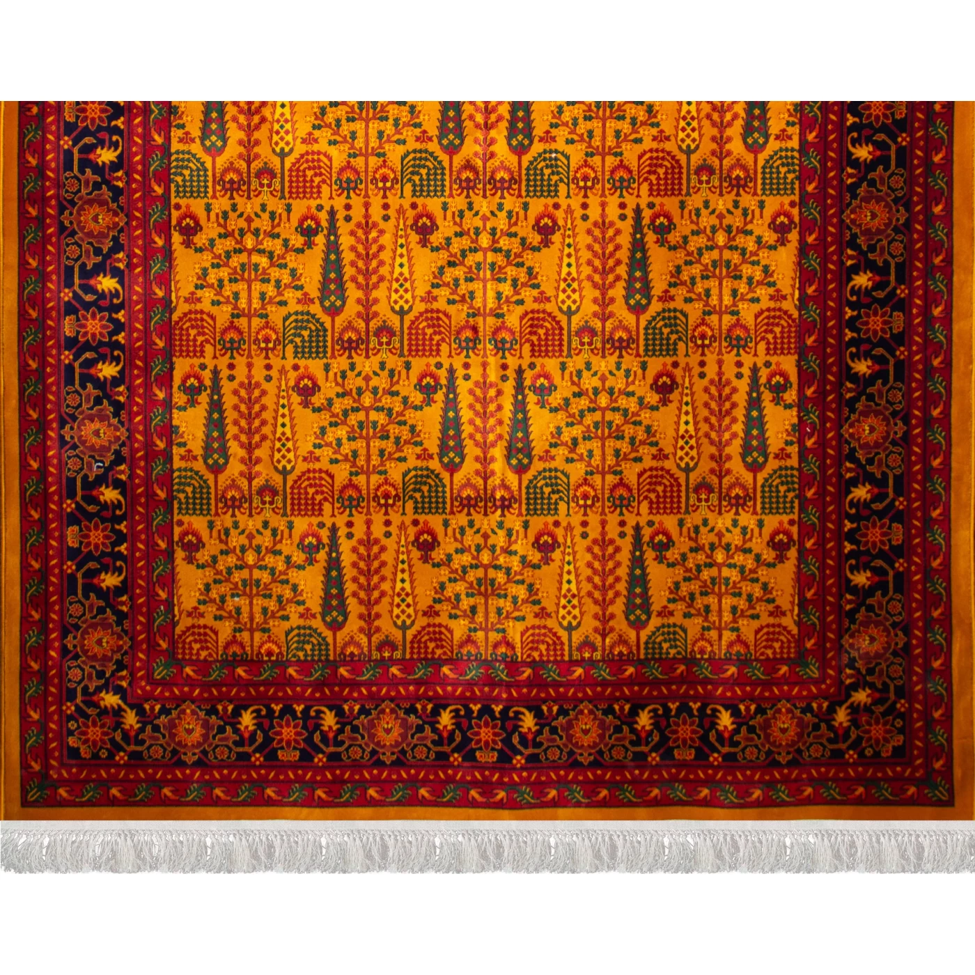 فرش ماشینی ۷۰۰ شانه تراکم ۲۱۰۰ طرح بلوچ مهتا طلایی