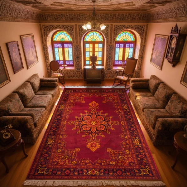 فرش ماشینی ۷۰۰ شانه تراکم ۲۱۰۰ طرح بلوچ مرلین لاکی