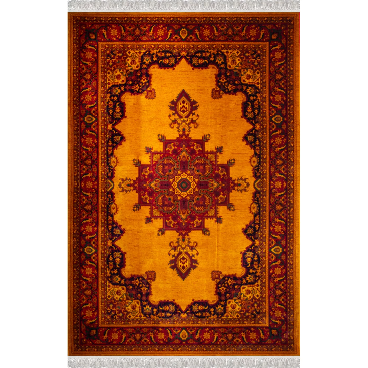 فرش ماشینی ۷۰۰ شانه تراکم ۲۱۰۰ طرح بلوچ مرلین طلایی