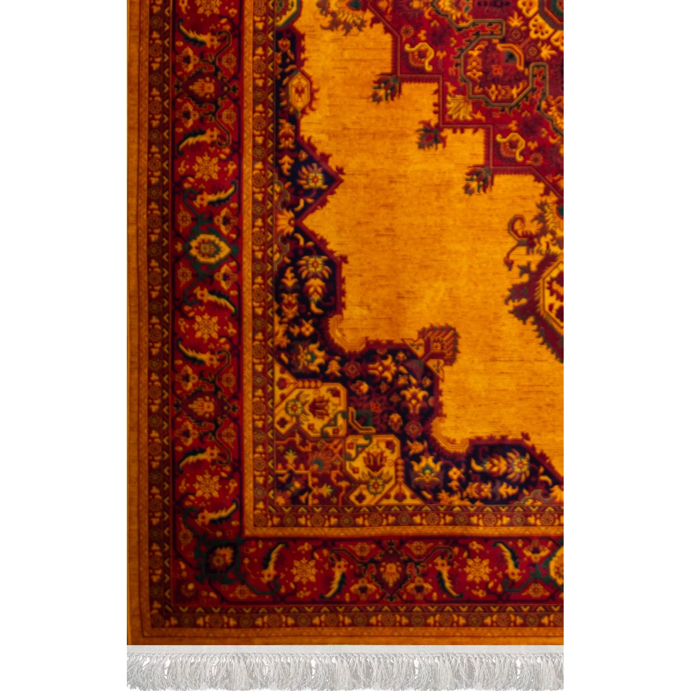 فرش ماشینی ۷۰۰ شانه تراکم ۲۱۰۰ طرح بلوچ مرلین طلایی