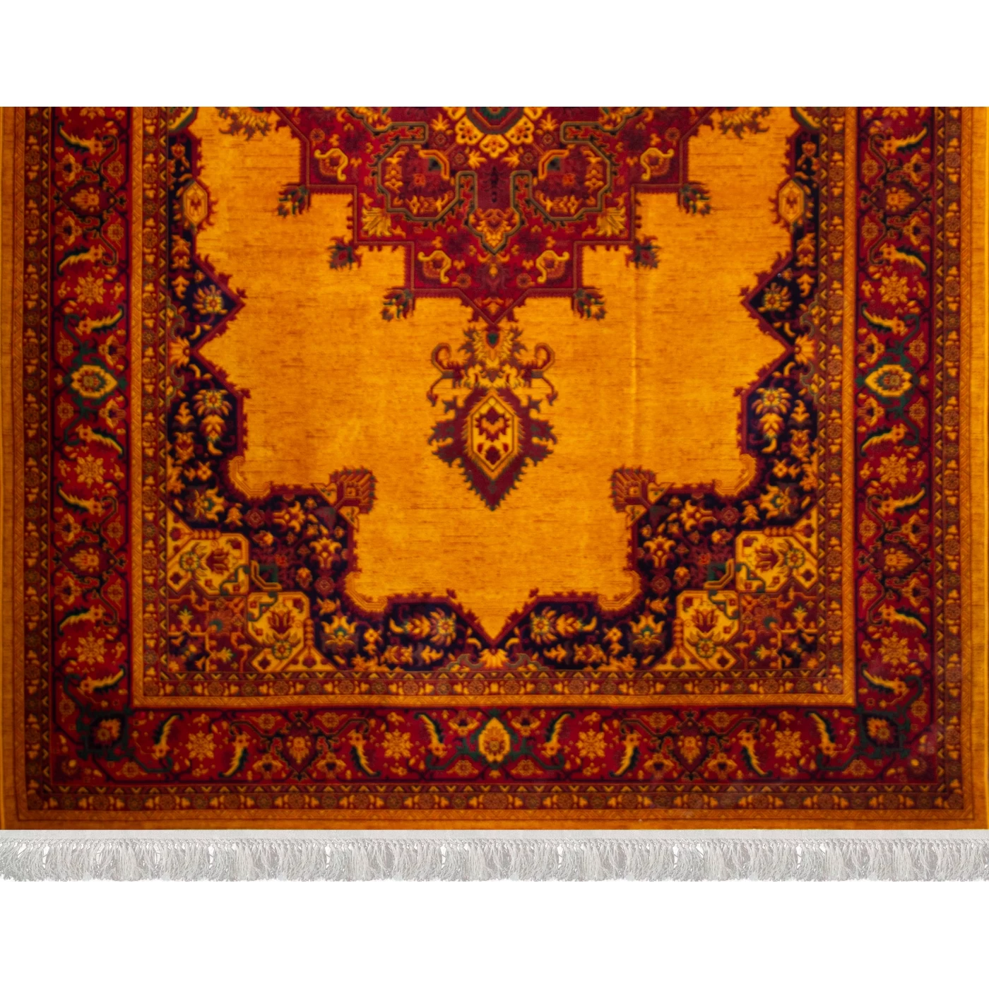 فرش ماشینی ۷۰۰ شانه تراکم ۲۱۰۰ طرح بلوچ مرلین طلایی