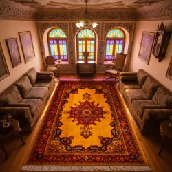 Machine made Carpet  700 Pile 2100 Density   Baloch Merlin Golden Design - Bazar Rug - 700 Reeds Machine Made Carpet