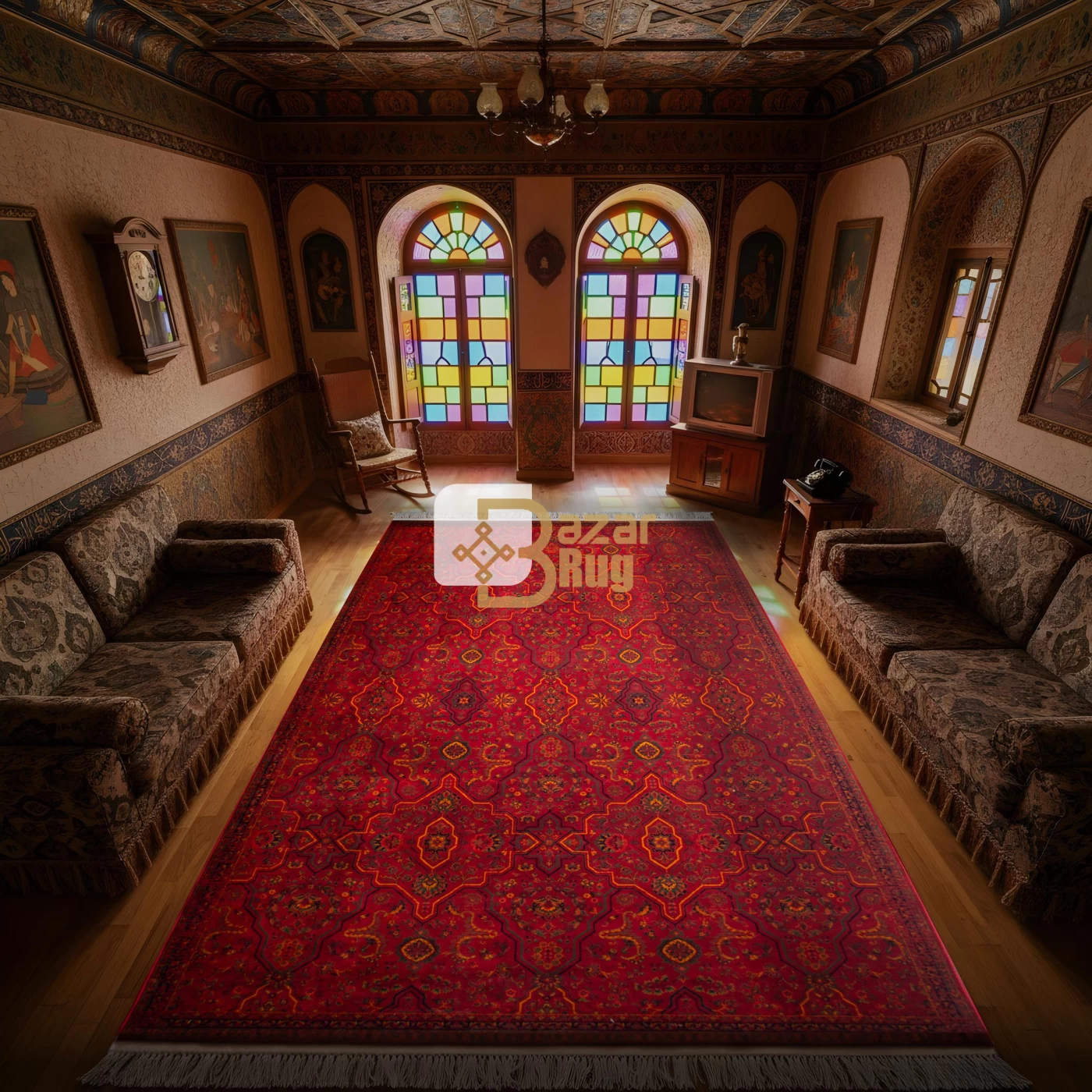 فرش ماشینی ۷۰۰ شانه تراکم ۲۱۰۰ طرح بلوچ نیکلاس لاکی