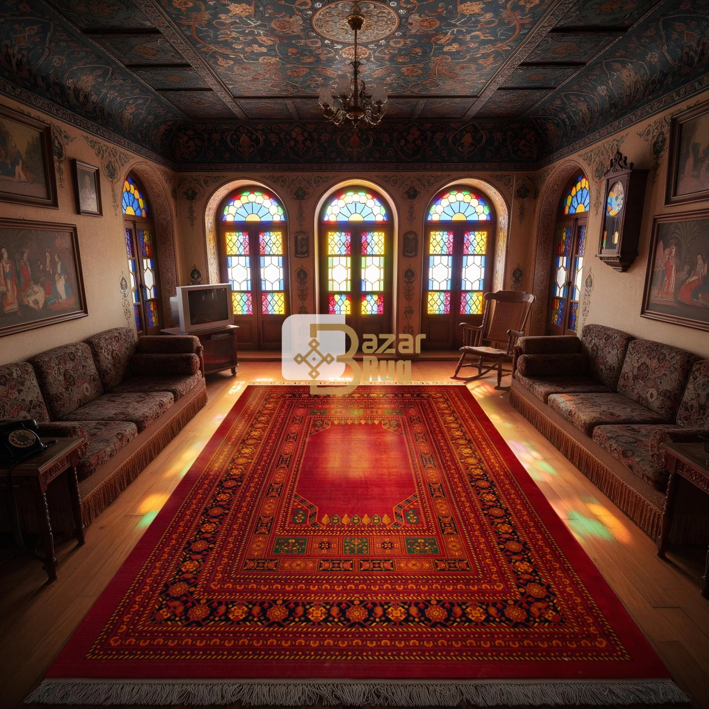 فرش ماشینی ۷۰۰ شانه تراکم ۲۱۰۰ طرح بلوچ  پاچیرا لاکی