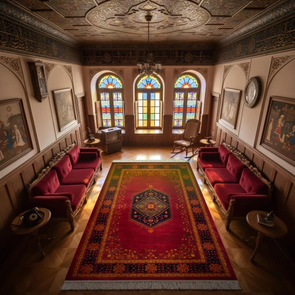 فرش ماشینی ۷۰۰ شانه تراکم ۲۱۰۰ طرح بلوچ  پاپیروس روناسی