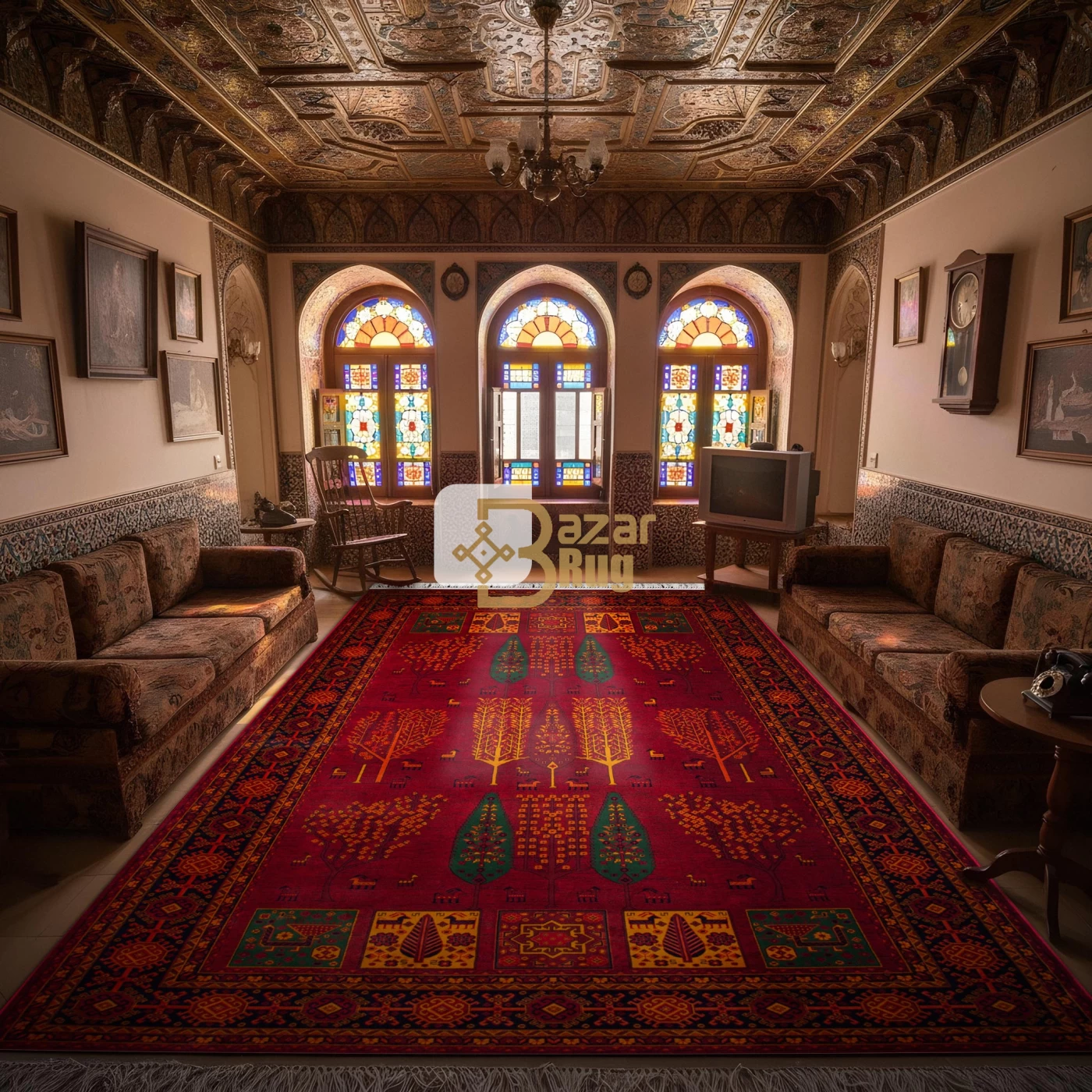 فرش ماشینی ۷۰۰ شانه تراکم ۲۱۰۰ طرح بلوچ پاسیو لاکی