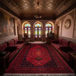 فرش ماشینی ۷۰۰ شانه تراکم ۲۱۰۰ طرح بلوچ ساتین روناسی - بازارفرش - فرش 700 شانه