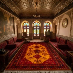 سجادة آلية الصنع ٧٠٠ شانه كثافة ٢١٠٠ تصميم بلوش ساتين الذهبي - بازار راج - سجادة 700 عقدة عرضية