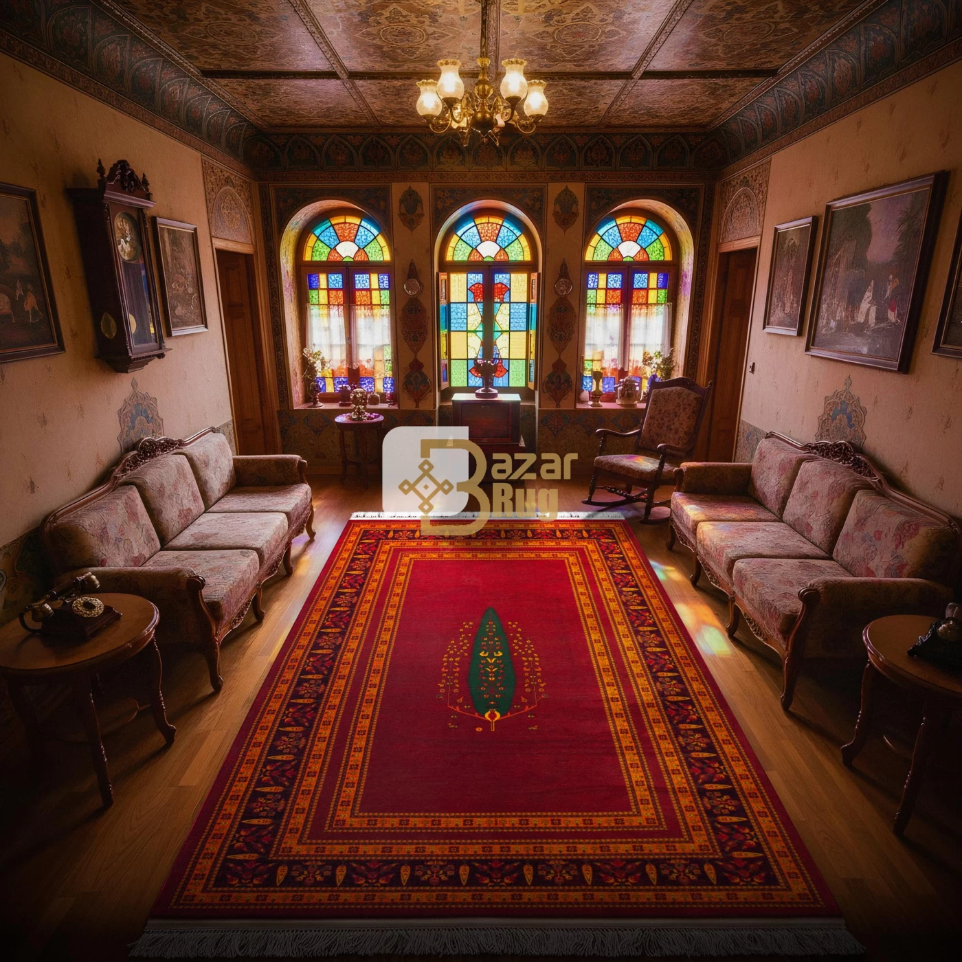 فرش ماشینی ۷۰۰ شانه تراکم ۲۱۰۰ طرح بلوچ یوکا لاکی