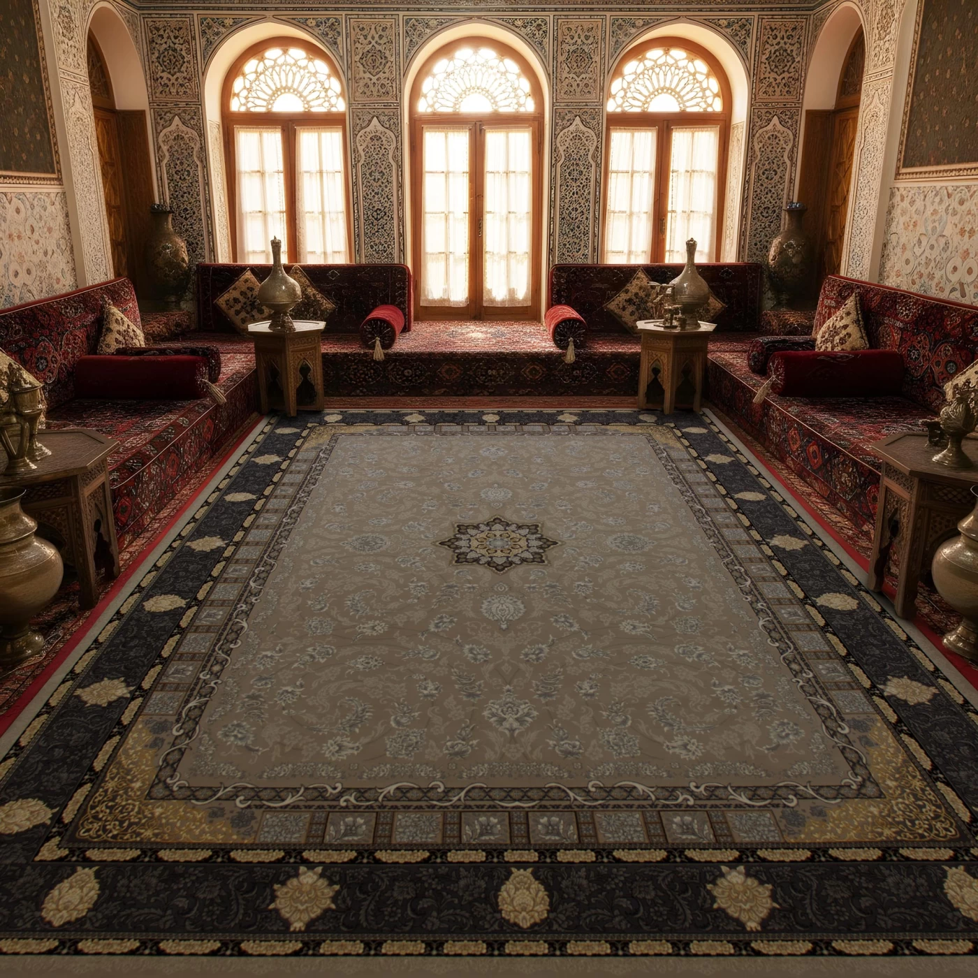 فرش ماشینی 700 شانه تراکم 2550 طرح دایان ترمه ای