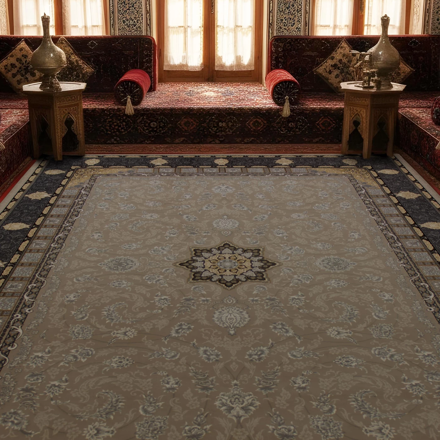 فرش ماشینی 700 شانه تراکم 2550 طرح دایان ترمه ای