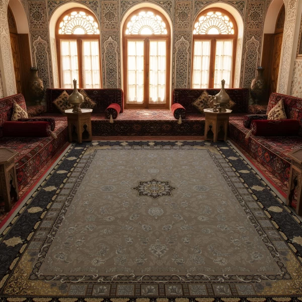 فرش ماشینی 700 شانه تراکم 2550 طرح دایان ترمه ای