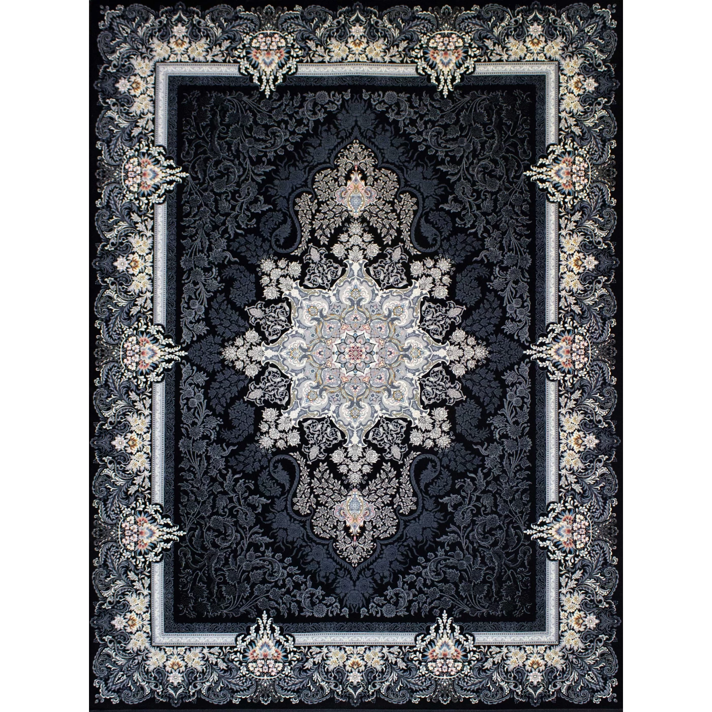 فرش ماشینی 700 شانه تراکم 2550 طرح دنیز سرمه ای