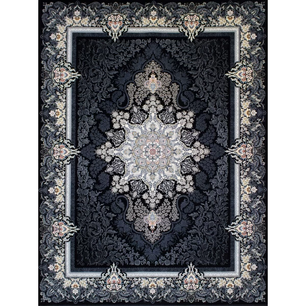 فرش ماشینی 700 شانه تراکم 2550 طرح دنیز سرمه ای