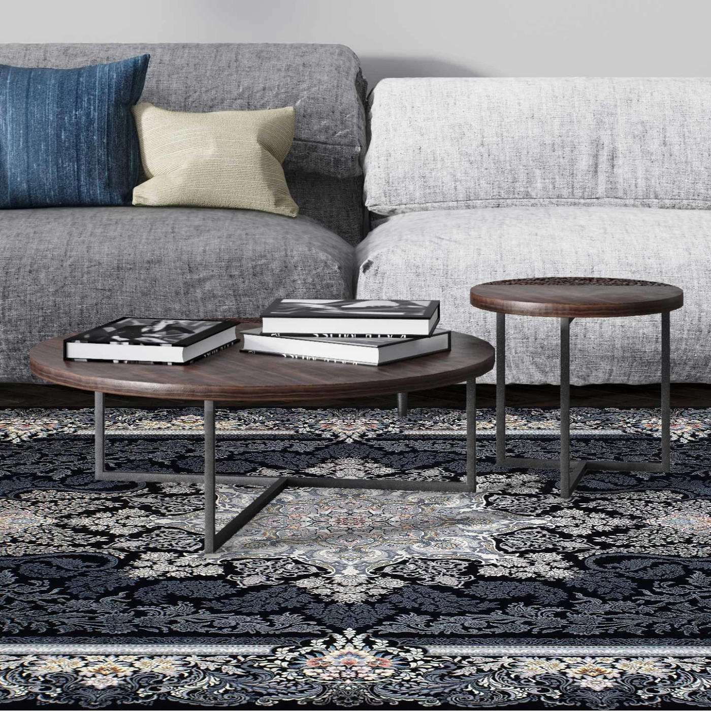 فرش ماشینی 700 شانه تراکم 2550 طرح دنیز سرمه ای