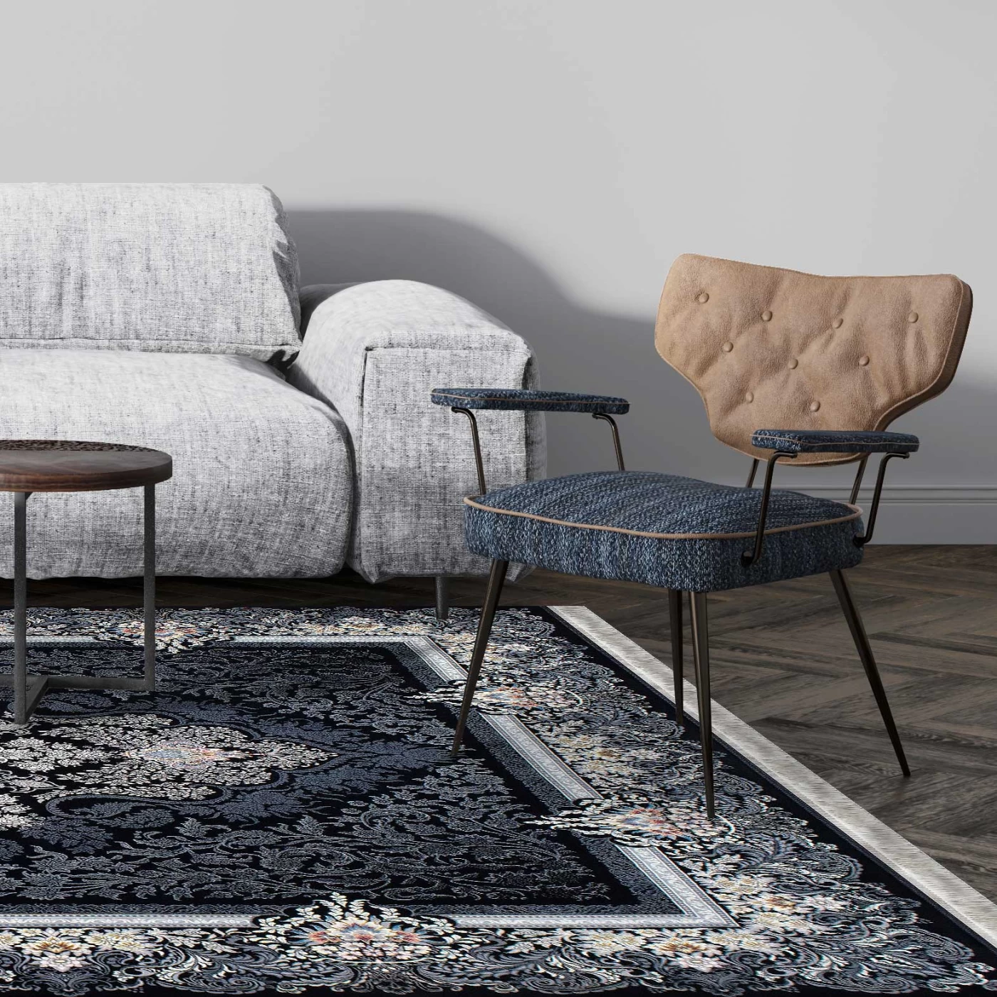 فرش ماشینی 700 شانه تراکم 2550 طرح دنیز سرمه ای