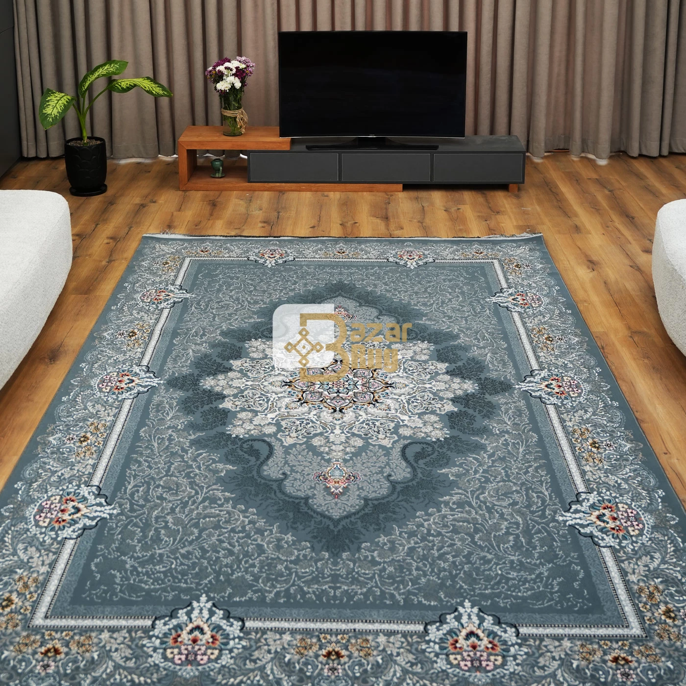 فرش ماشینی 700 شانه تراکم 2550 طرح دنیز دودی