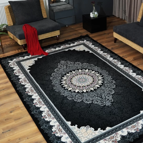 Machine-made carpet 700 knots, density 2550, Dolaris design, navy blue