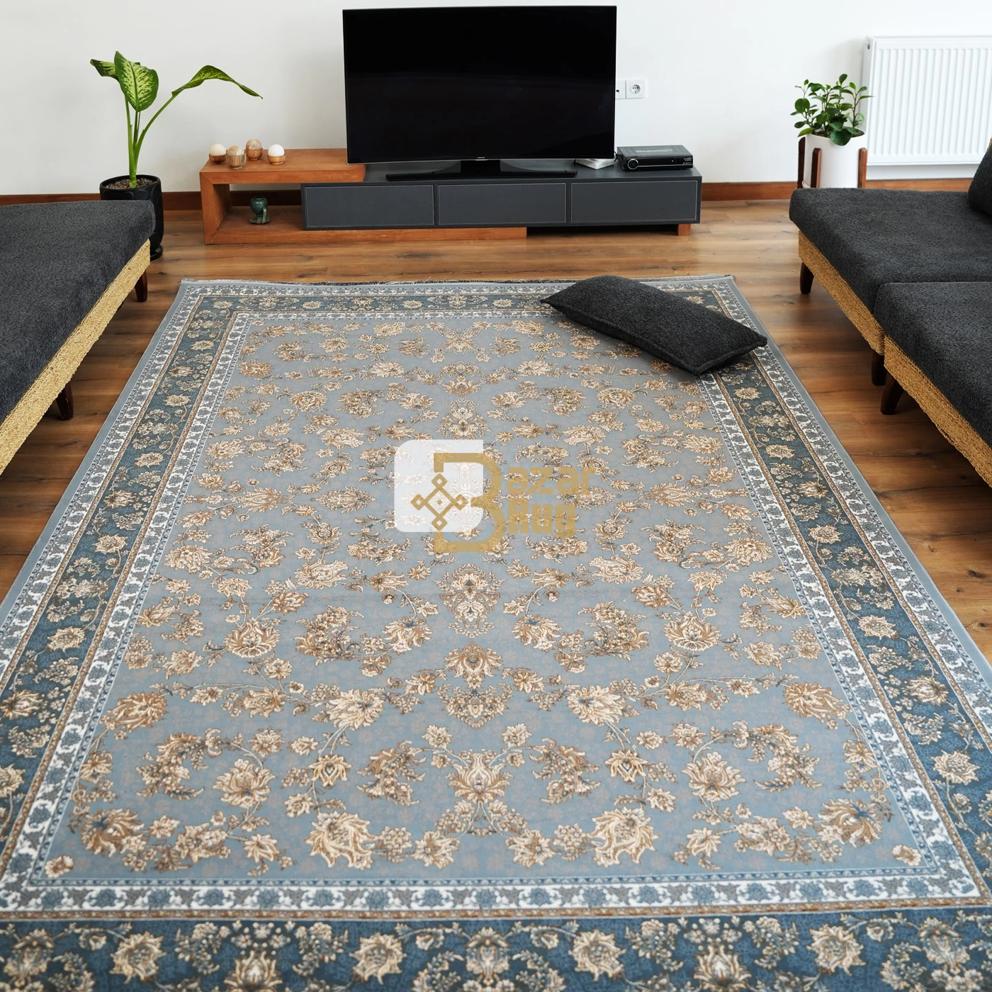 فرش ماشینی 700 شانه تراکم 2550 طرح فرنوش نقره ای