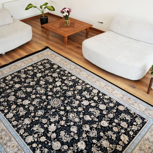 فرش ماشینی 700 شانه تراکم 2550 طرح فرنوش سرمه ای