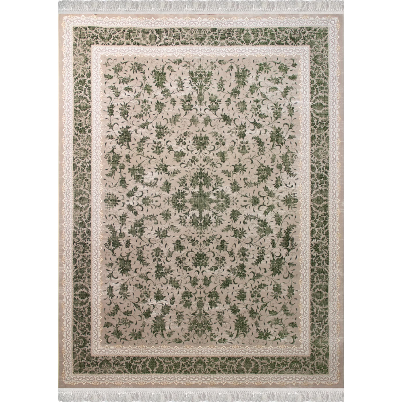 فرش ماشینی ۷۰۰ شانه تراکم ۲۵۵۰ طرح گارنت سبز ترمه ای