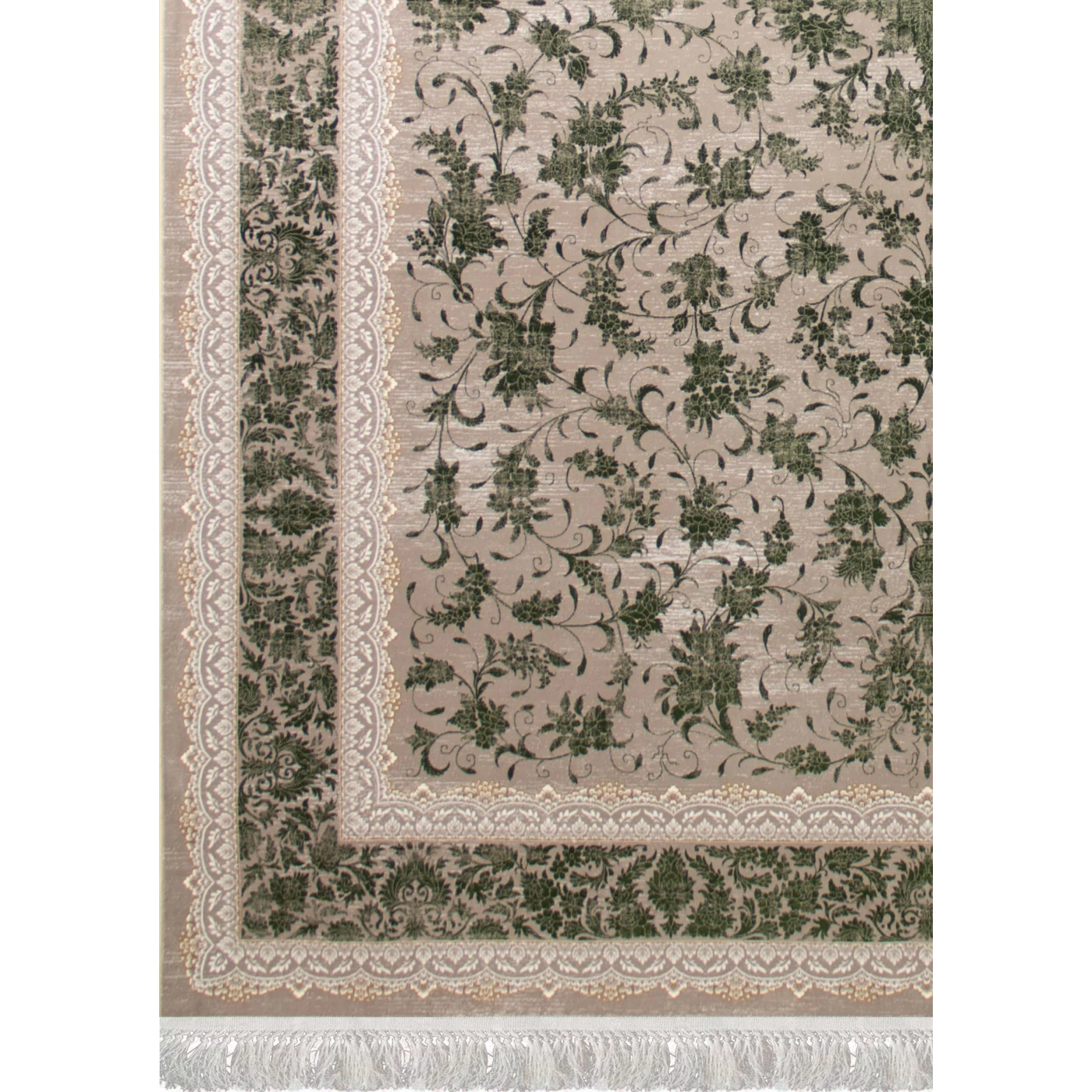 فرش ماشینی ۷۰۰ شانه تراکم ۲۵۵۰ طرح گارنت سبز ترمه ای