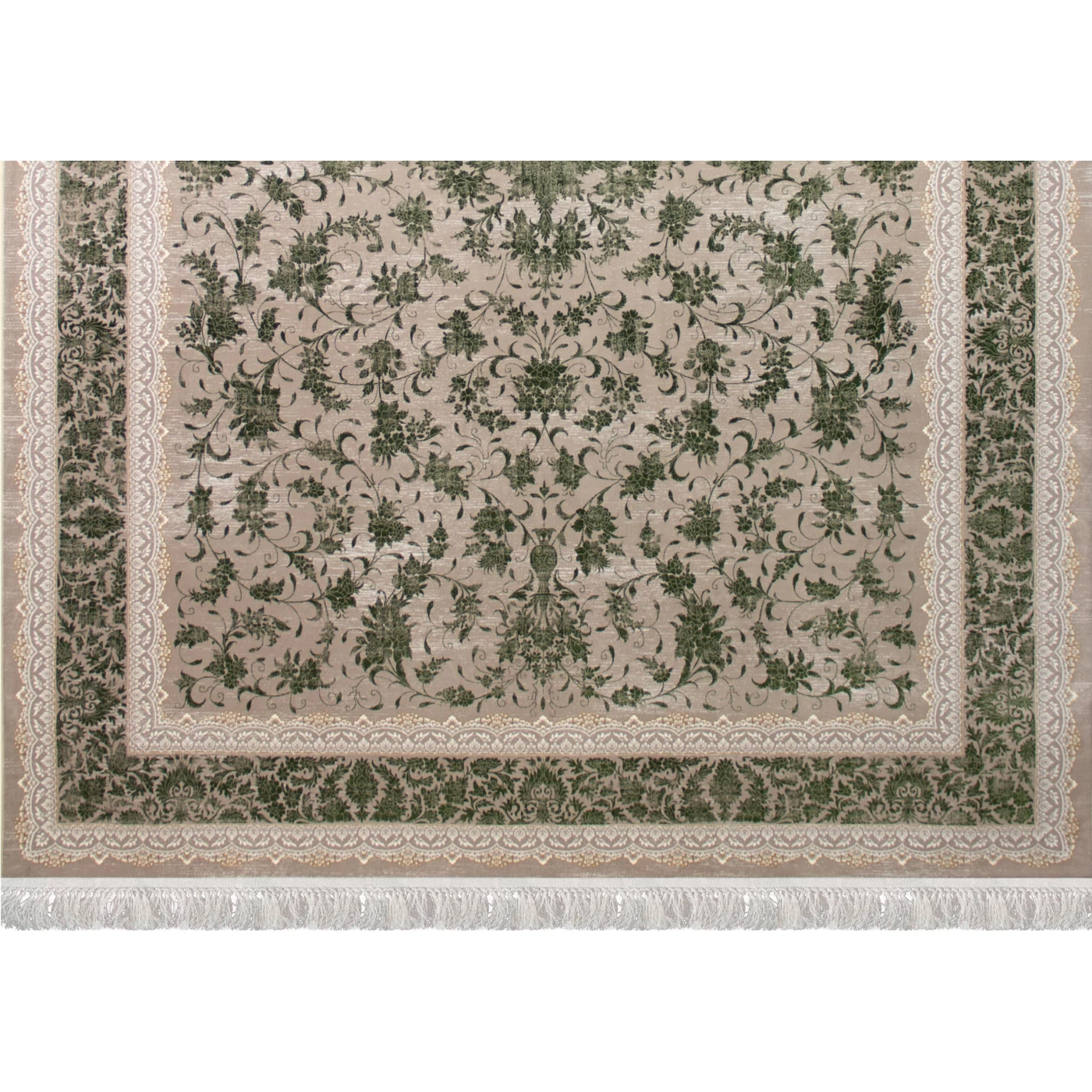 فرش ماشینی ۷۰۰ شانه تراکم ۲۵۵۰ طرح گارنت سبز ترمه ای