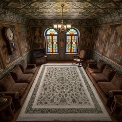 Garnet Green Termeh Machine  Made Carpet 700 Reeds  Density 2550  - Bazar Rug - 700 Reeds Machine Made Carpet