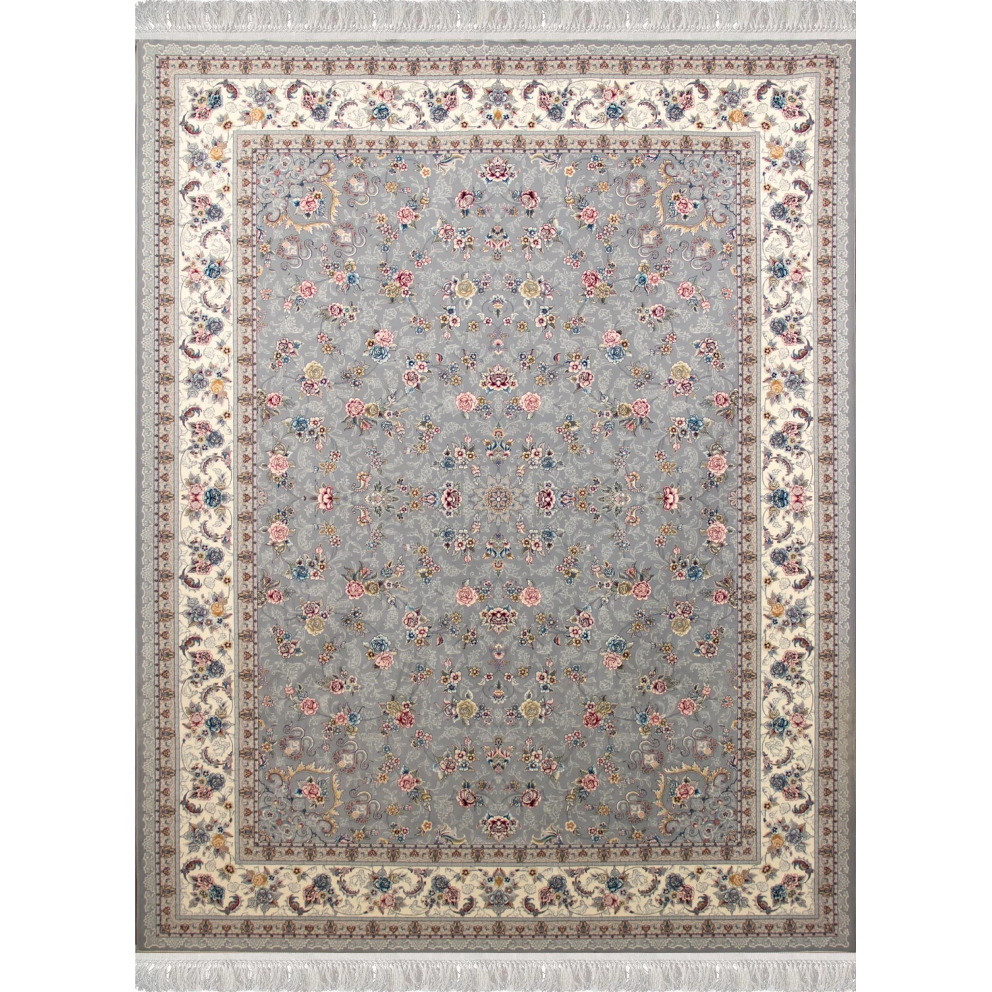 فرش ماشینی ۷۰۰ شانه تراکم ۲۵۵۰ طرح گیلدا نقره‌ای