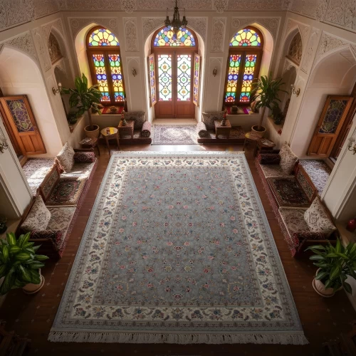 فرش ماشینی ۷۰۰ شانه تراکم ۲۵۵۰ طرح گیلدا نقره‌ ای