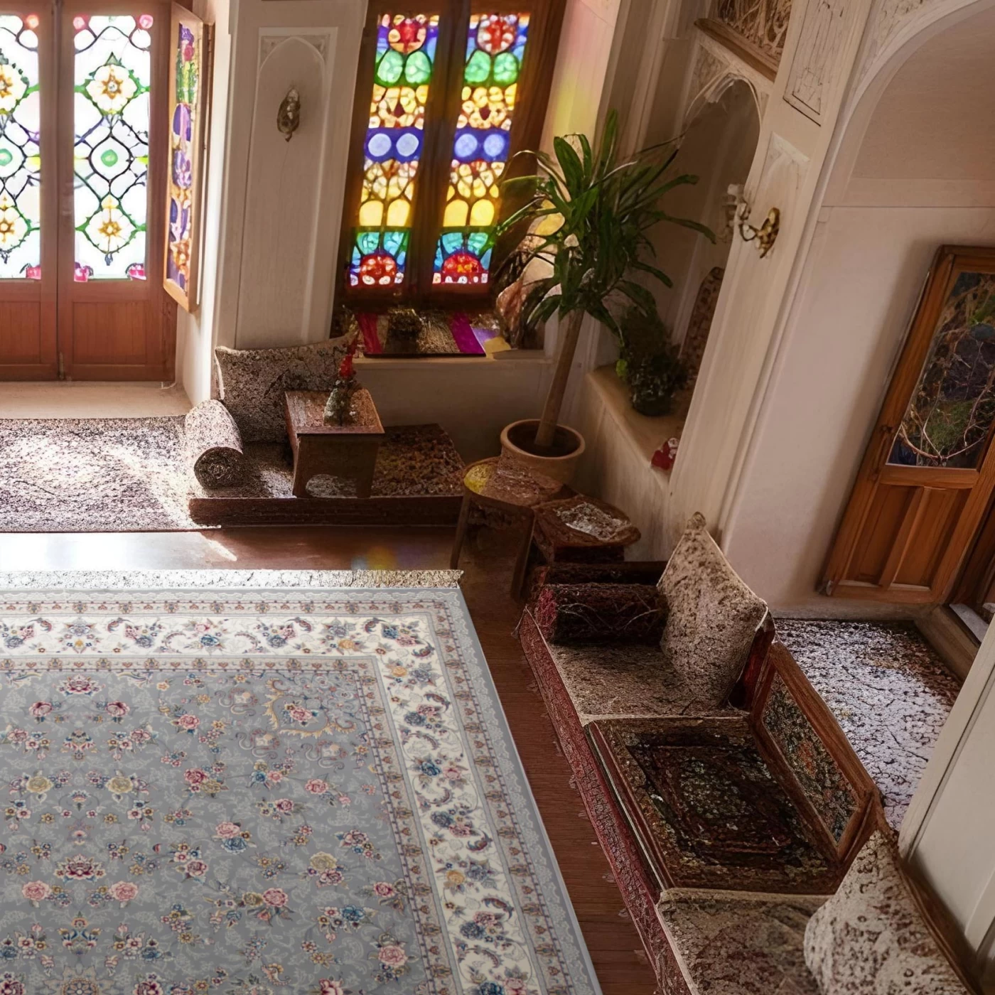 فرش ماشینی ۷۰۰ شانه تراکم ۲۵۵۰ طرح گیلدا نقره‌ای