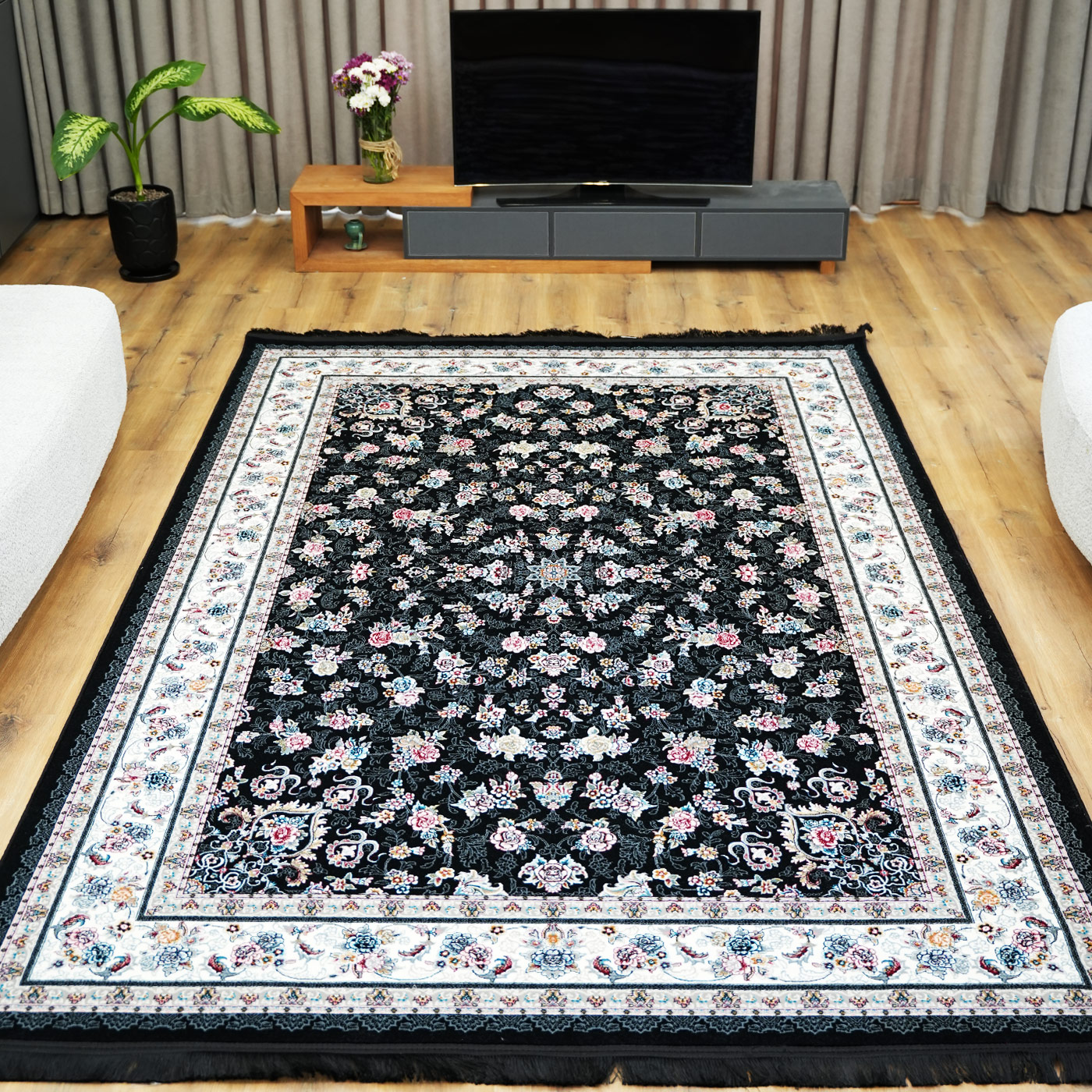 فرش ماشینی 700 شانه تراکم 2550 طرح گیلدا سرمه ای