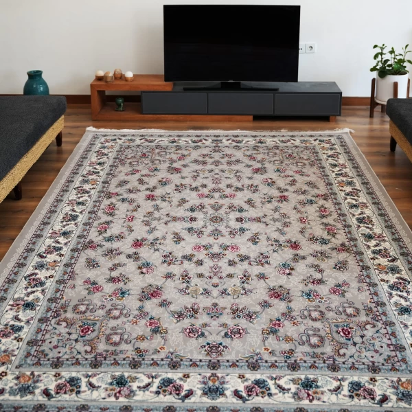 فرش ماشینی ۷۰۰ شانه تراکم ۲۵۵۰ طرح گیلدا ترمه‌ ای