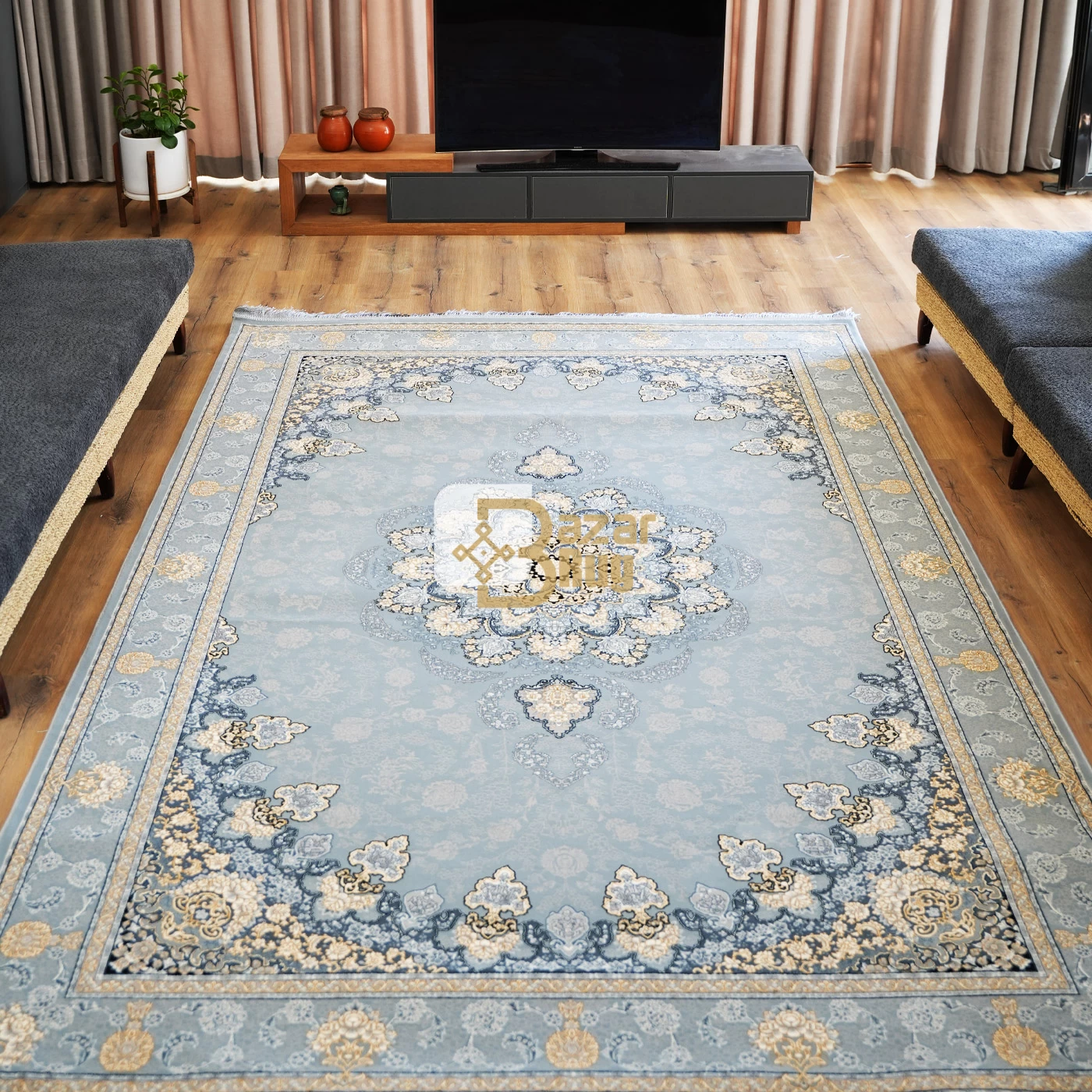 فرش ماشینی 700 شانه تراکم 2550 طرح گلرخ نقره ای