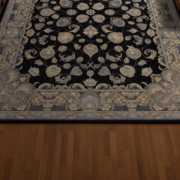 فرش ماشینی 700 شانه تراکم 2550 طرح همتا سرمه ای