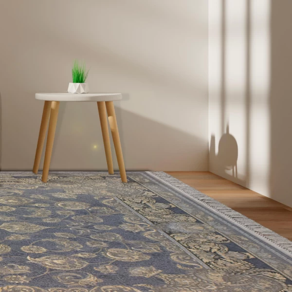 فرش ماشینی 700 شانه تراکم 2550 طرح همتا نقره ای