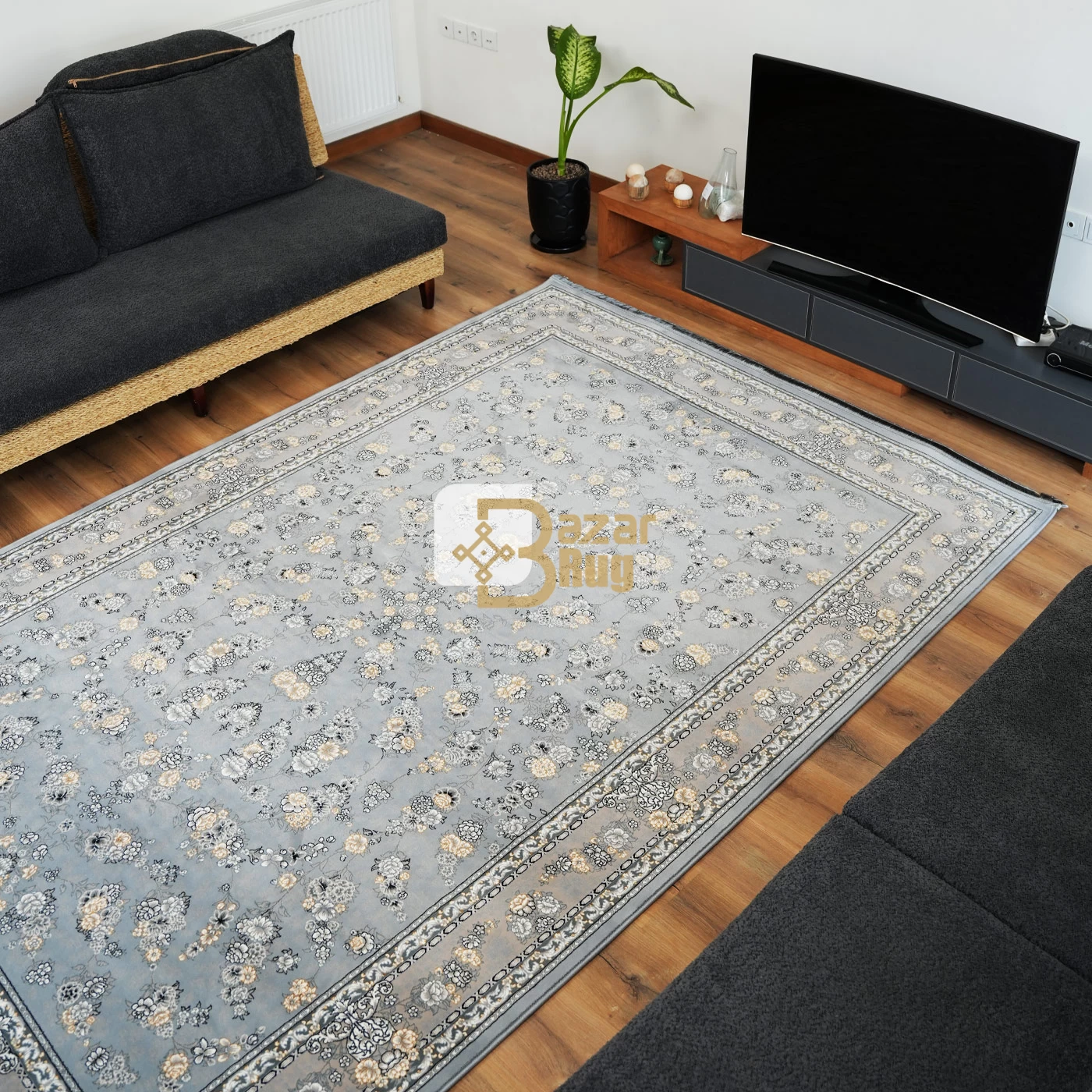 فرش ماشینی 700 شانه تراکم 2550 طرح هلیا نقره ای