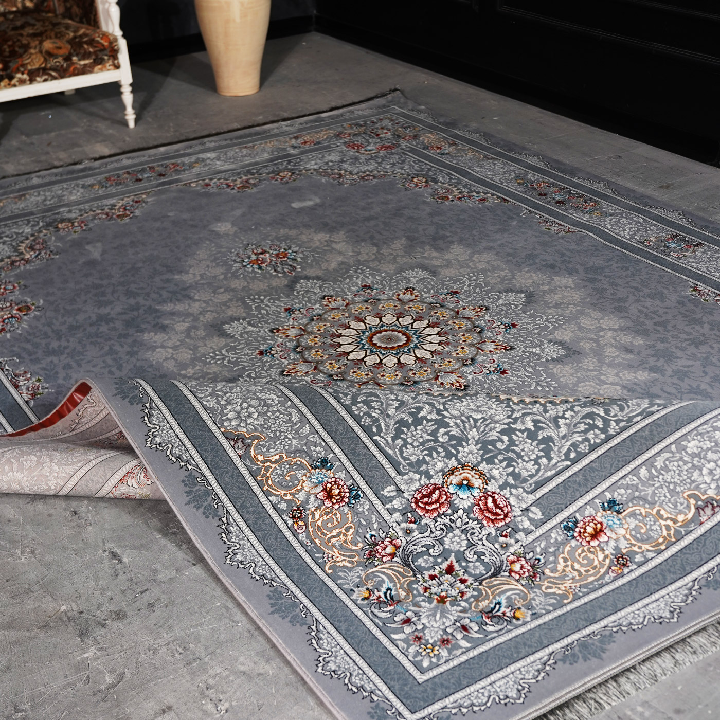 فرش ماشینی 700 شانه تراکم 2550 طرح کاریا دودی