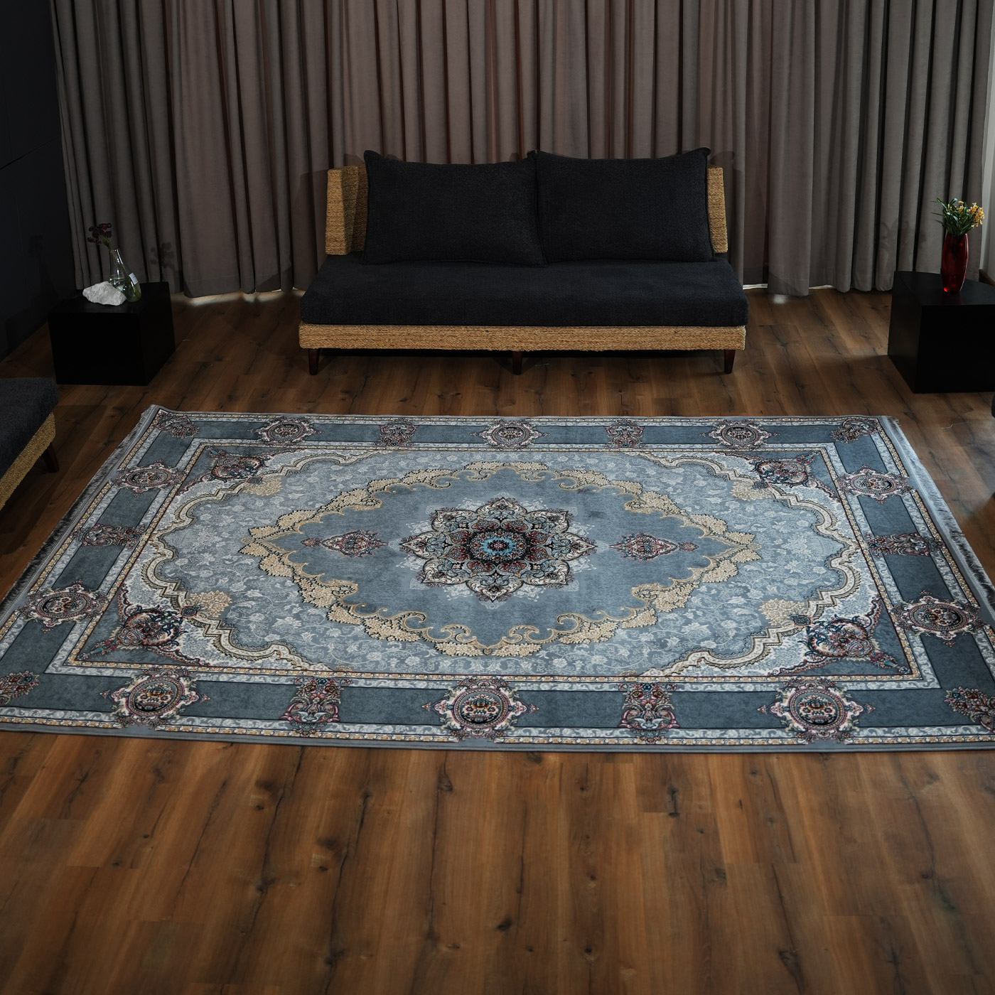 فرش ماشینی 700 شانه تراکم 2550 طرح کرشمه دودی