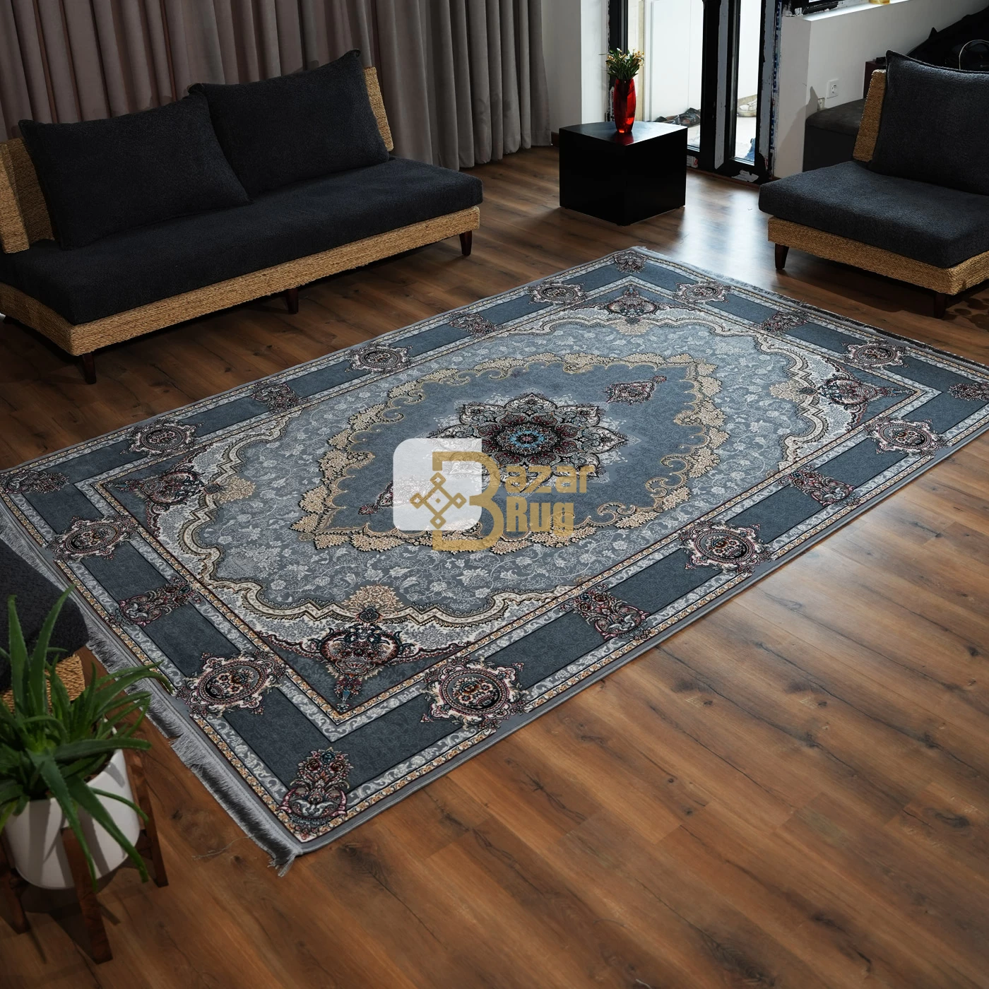 فرش ماشینی 700 شانه تراکم 2550 طرح کرشمه دودی