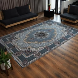 فرش ماشینی 700 شانه تراکم 2550 طرح کرشمه دودی - بازارفرش - فرش 700 شانه