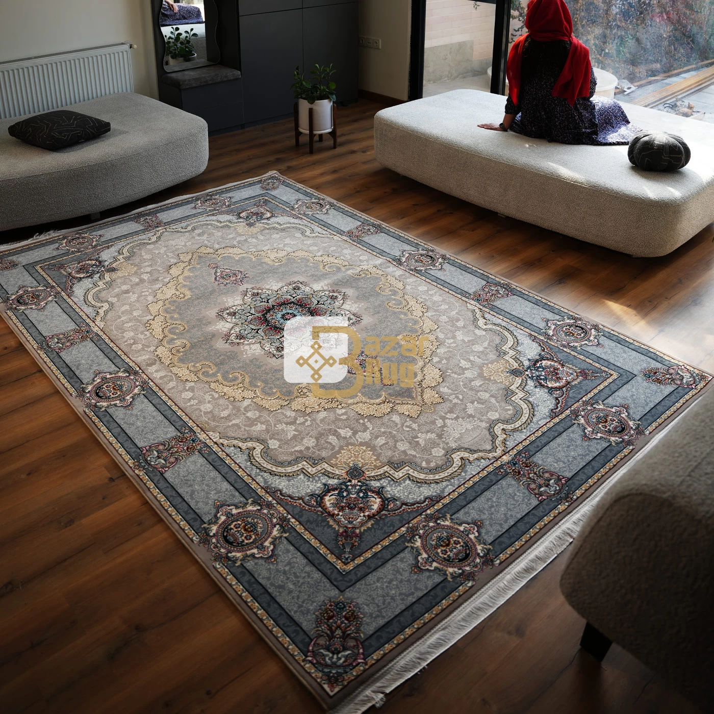 فرش ماشینی 700 شانه تراکم 2550 طرح کرشمه کرم