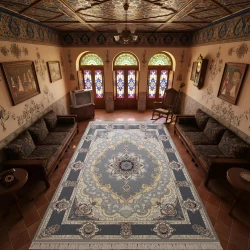 فرش ماشینی 700 شانه تراکم 2550 طرح کرشمه نقره ای - بازارفرش - فرش 700 شانه