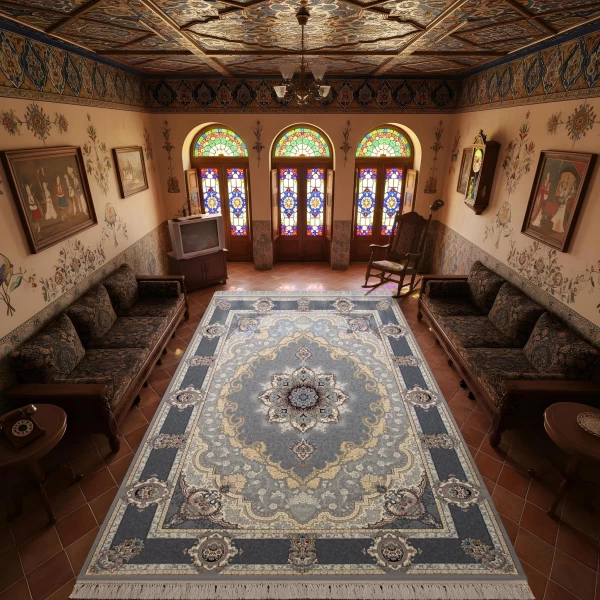 فرش ماشینی 700 شانه تراکم 2550 طرح کرشمه نقره ای