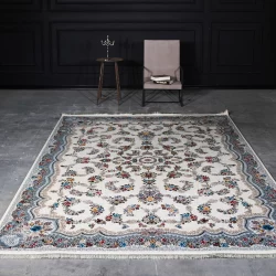 فرش ماشینی 700 شانه تراکم 2550 طرح لاویا کرم - بازارفرش - فرش 700 شانه